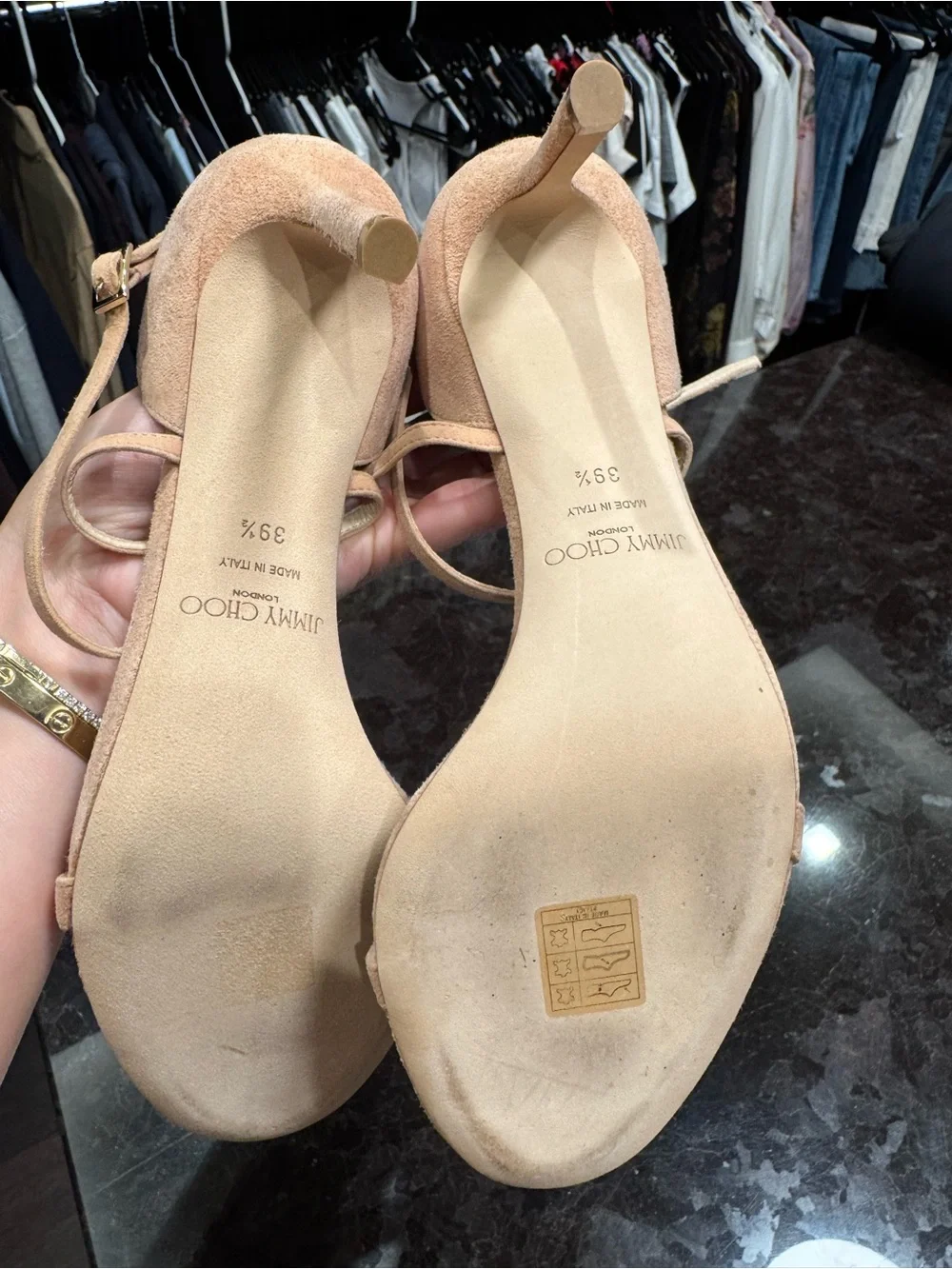 Jimmy Choo Nude Blush Suede Strappy Stiletto Sandals - Picture 3 of 3